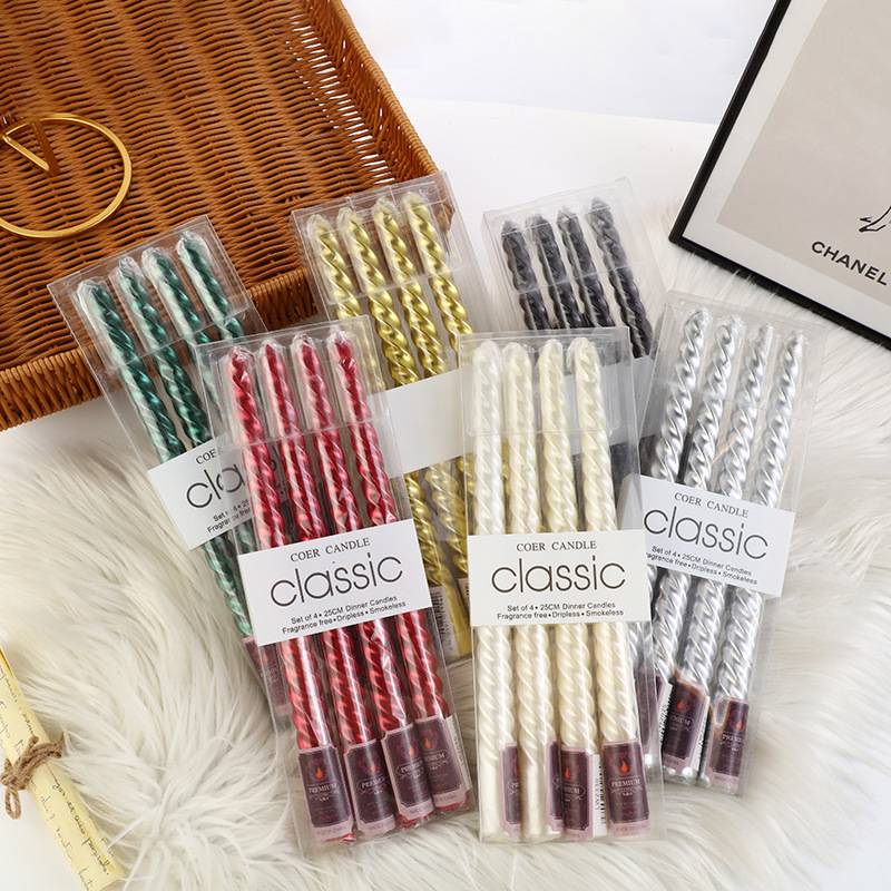 Silk Candle - 4 stuks Europese stijl lange-polige gekleurde